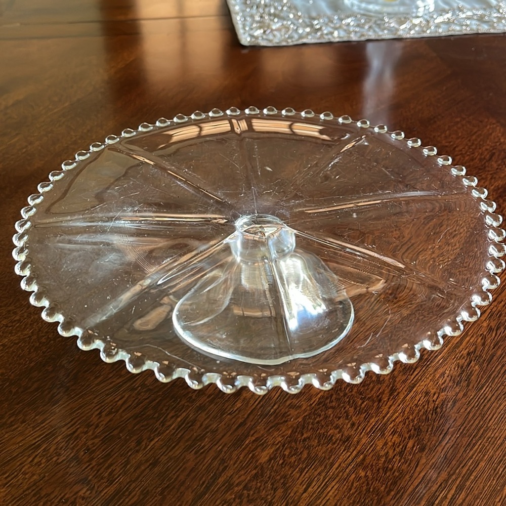 Vintage Imperial Glass Company Candlewick Ribbed Low Cake Stand Ball Edge 10”